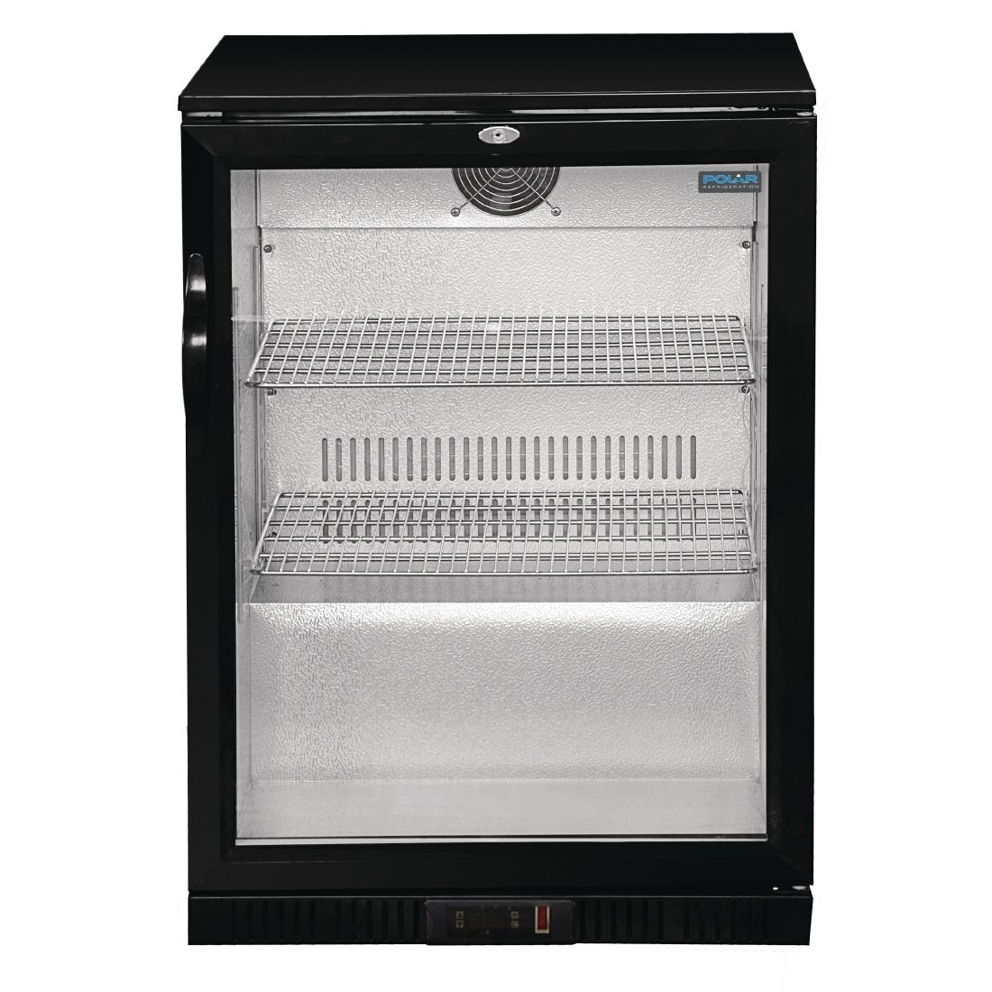 Polar Back Bar Cooler with Hinged Door in Black 198Ltr