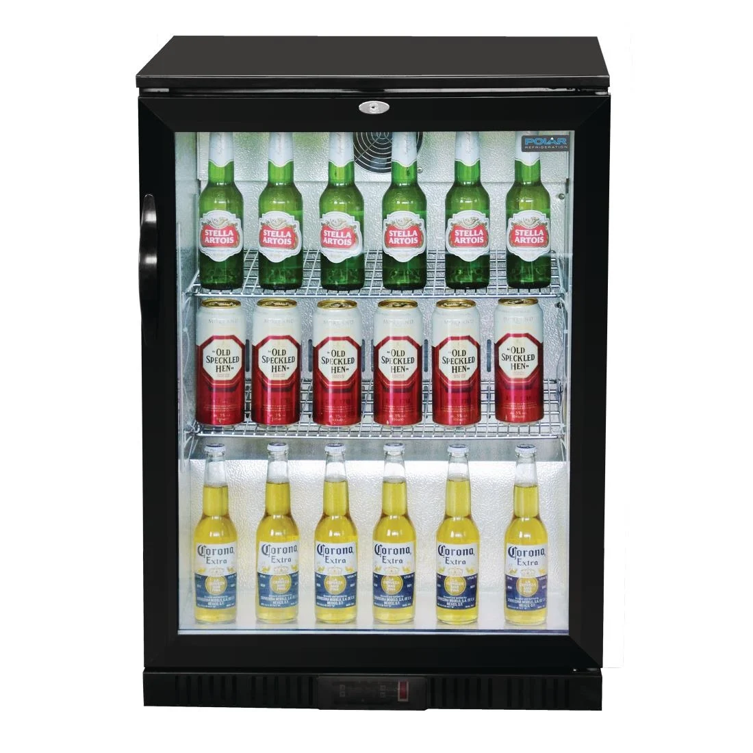 Polar Back Bar Cooler with Hinged Door in Black 138Ltr