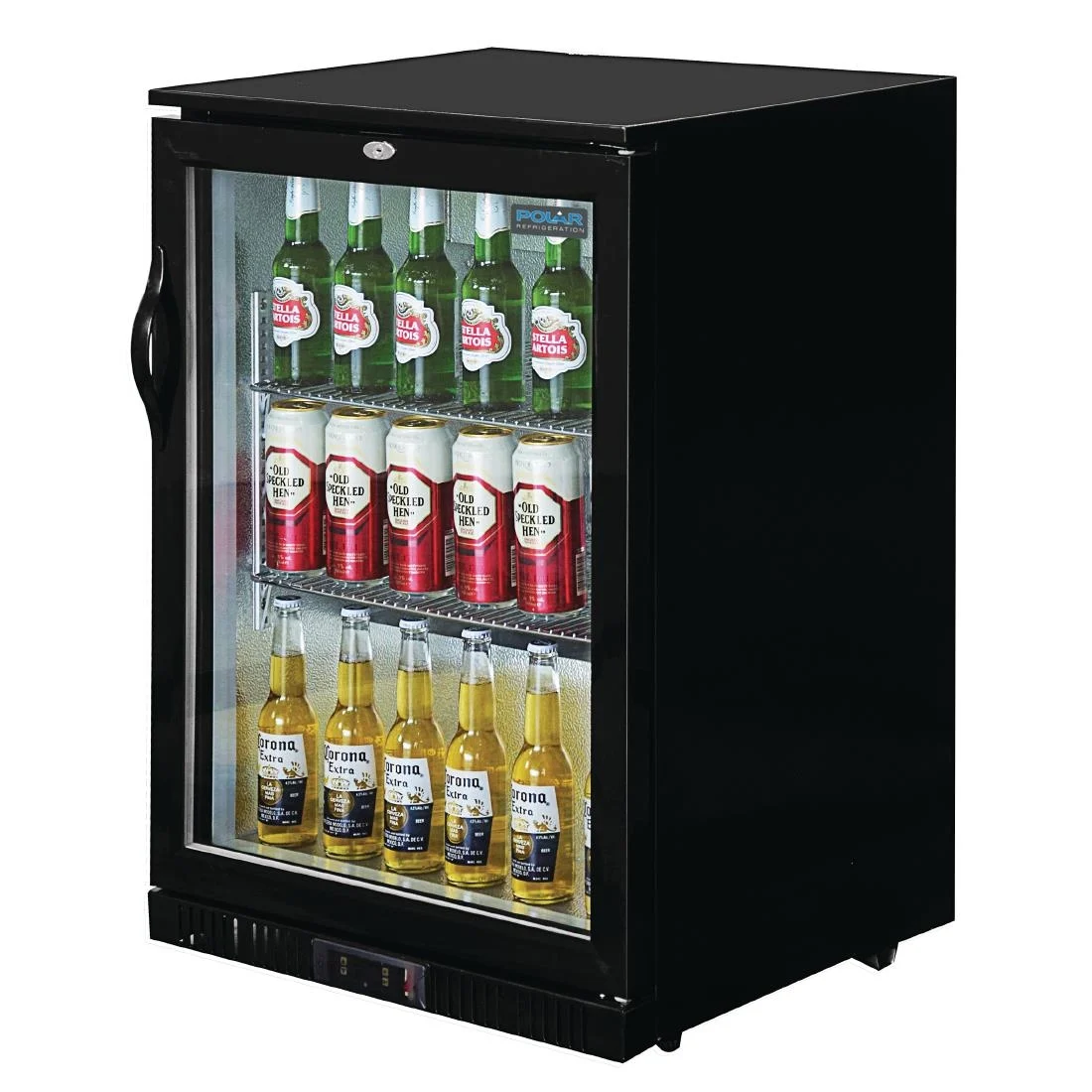 Polar Back Bar Cooler with Hinged Door in Black 138Ltr