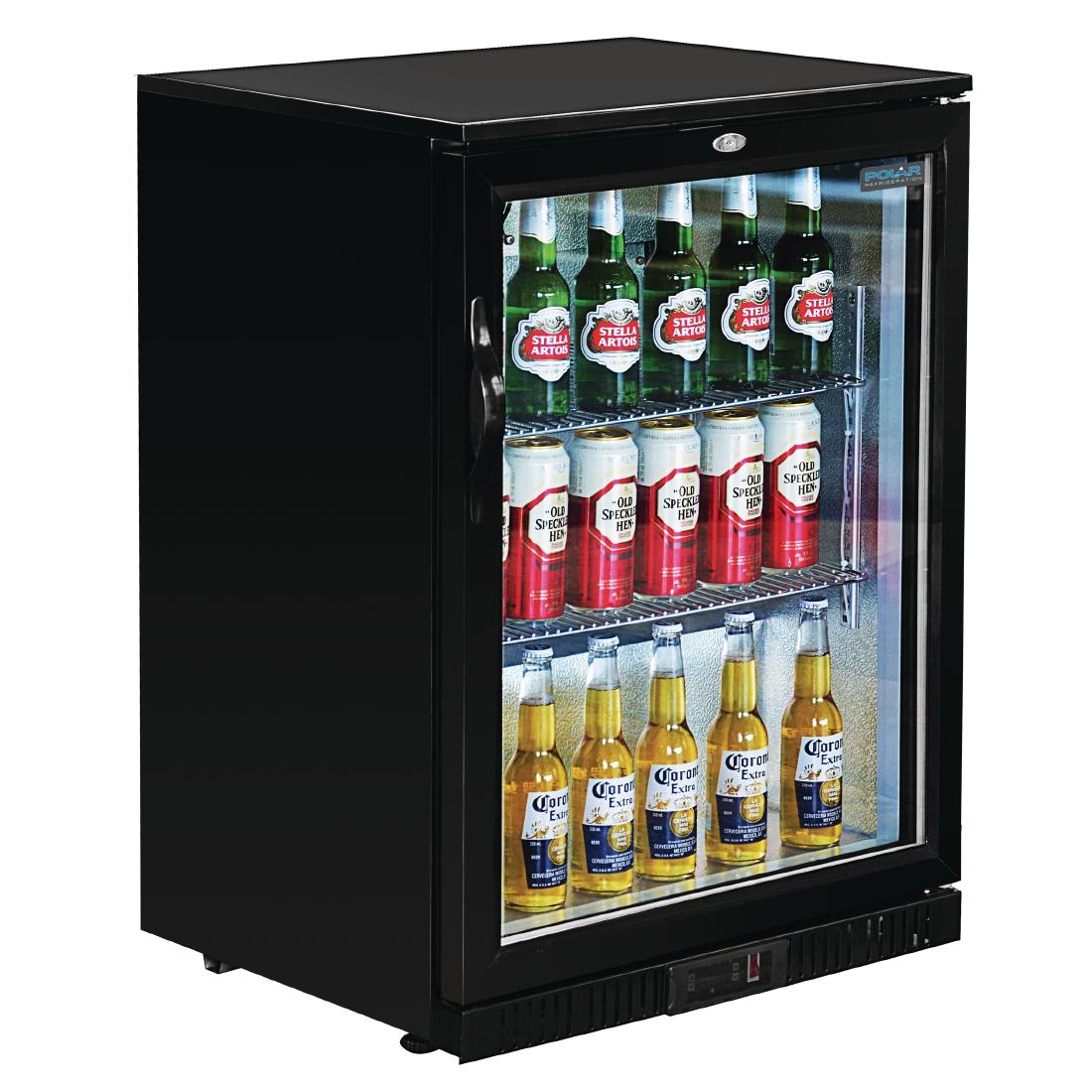 Polar Back Bar Cooler with Hinged Door in Black 198Ltr