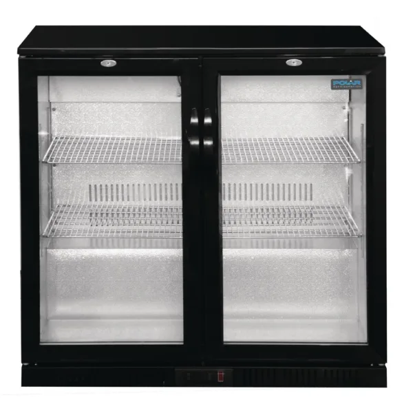 Polar Back Bar Cooler with Hinged Doors in Black 208Ltr