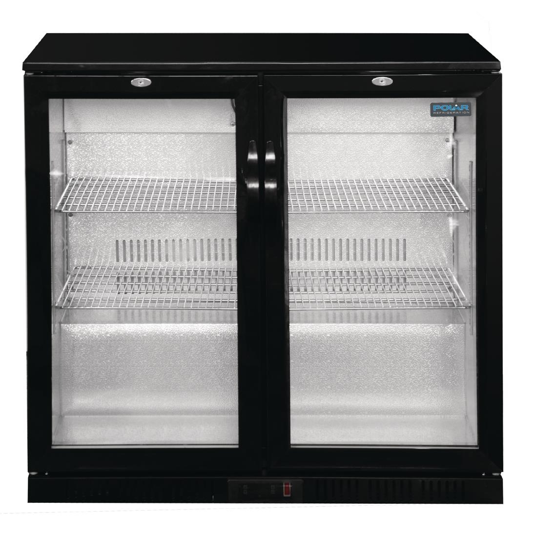 Polar Back Bar Cooler with Hinged Doors in Black 208Ltr