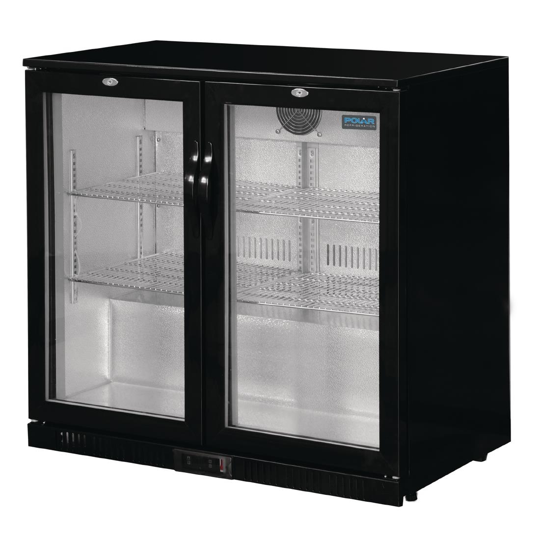 Polar Back Bar Cooler with Hinged Doors in Black 208Ltr