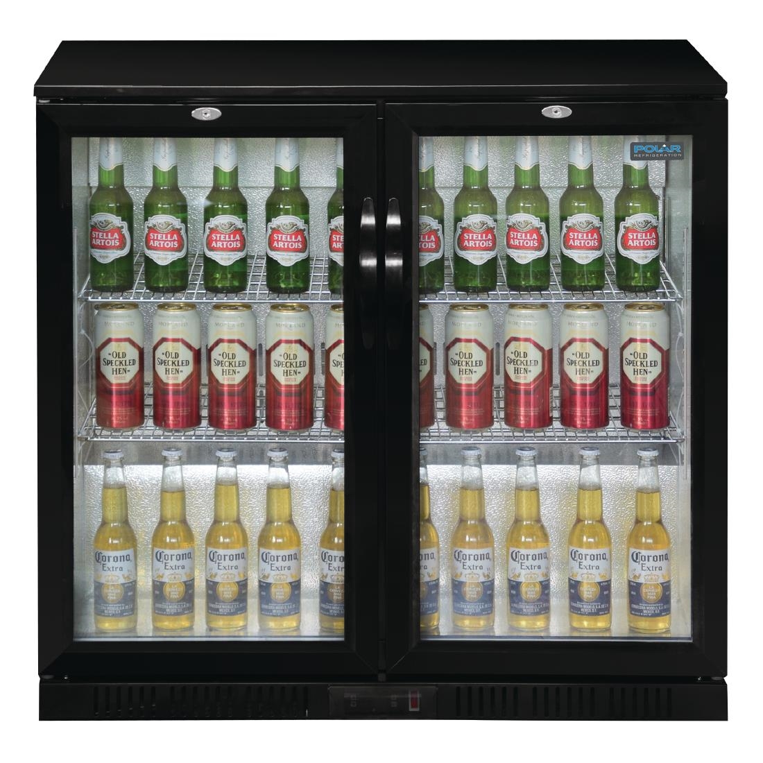 Polar Back Bar Cooler with Hinged Doors in Black 208Ltr