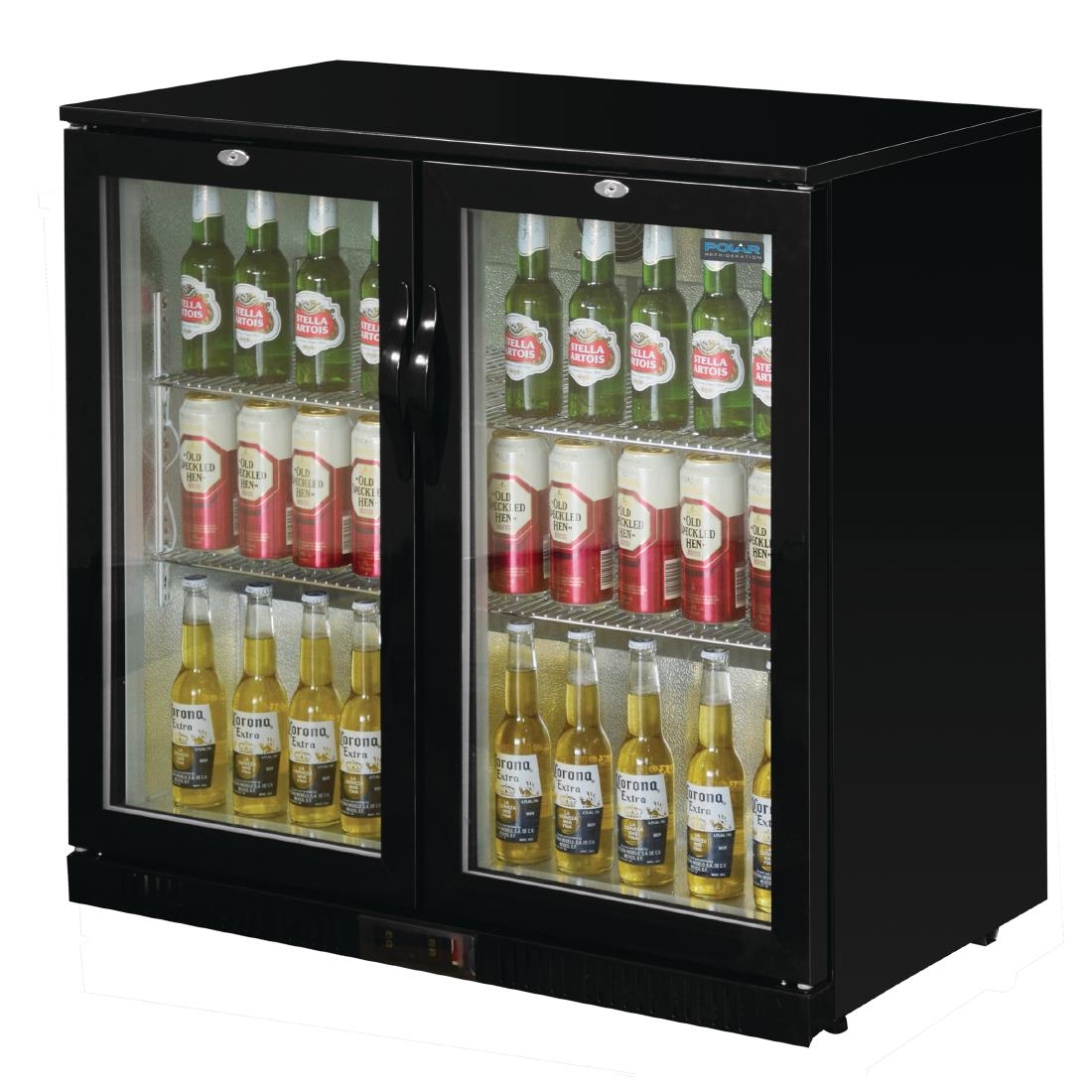 Polar Back Bar Cooler with Hinged Doors in Black 208Ltr