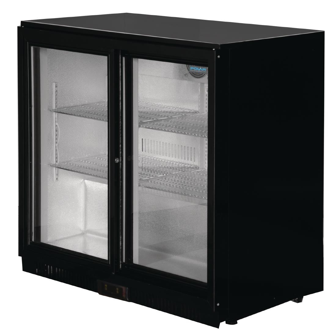 Polar Back Bar Cooler with Sliding Doors in Black 208Ltr