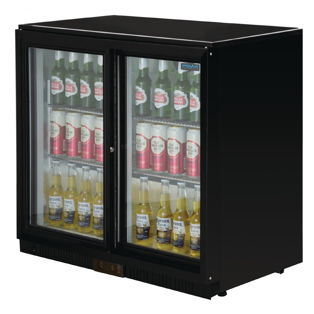 Polar Back Bar Cooler with Sliding Doors in Black 208Ltr