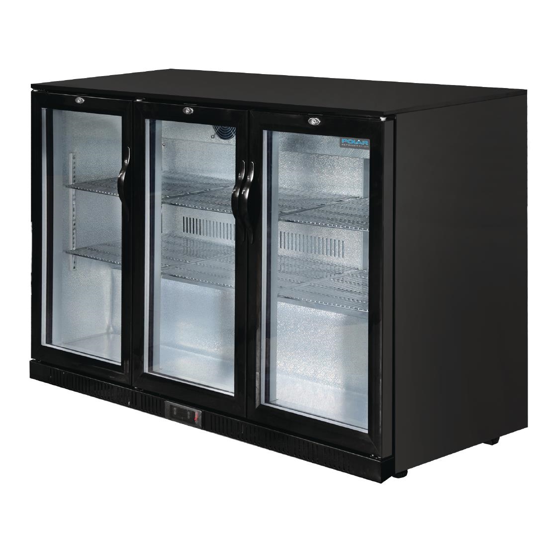 Polar Back Bar Cooler with Hinged Doors in Black 330Ltr