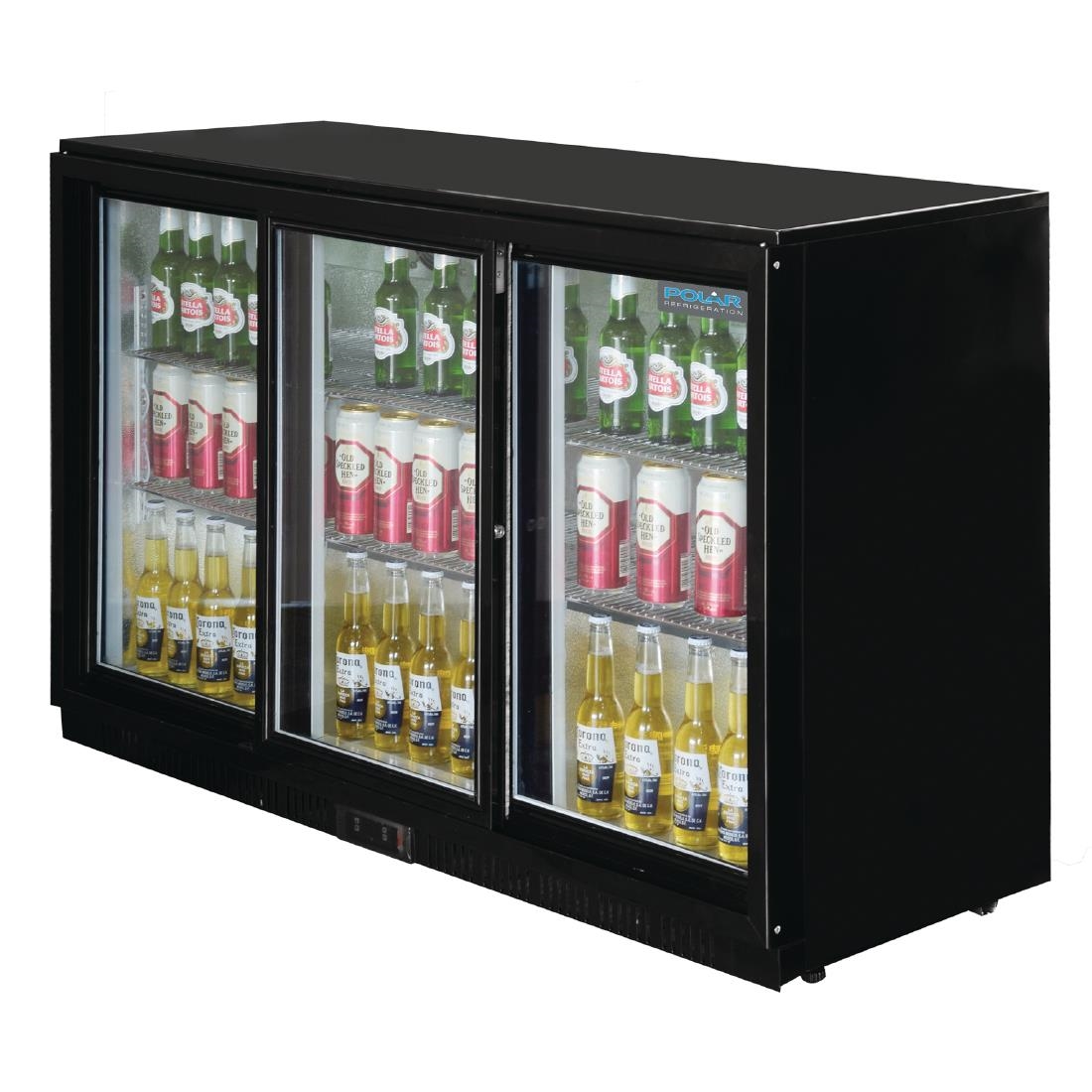 Polar Back Bar Cooler with Sliding Doors in Black 330Ltr