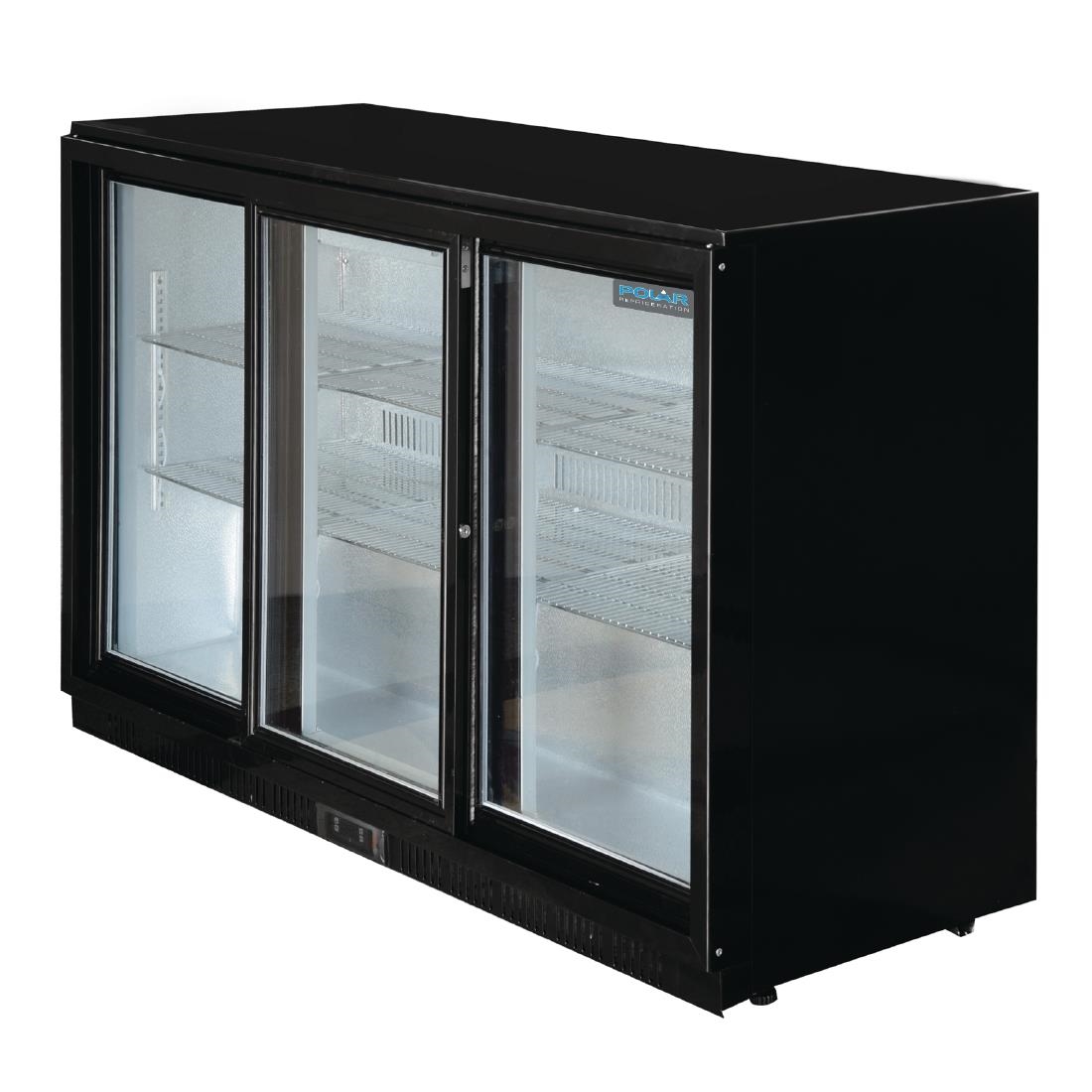 Polar Back Bar Cooler with Sliding Doors in Black 330Ltr