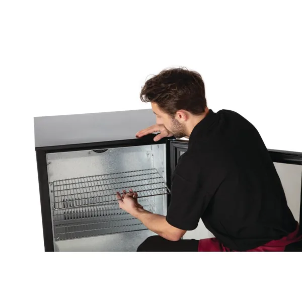 Polar Back Bar Cooler with Hinged Door in Black 198Ltr