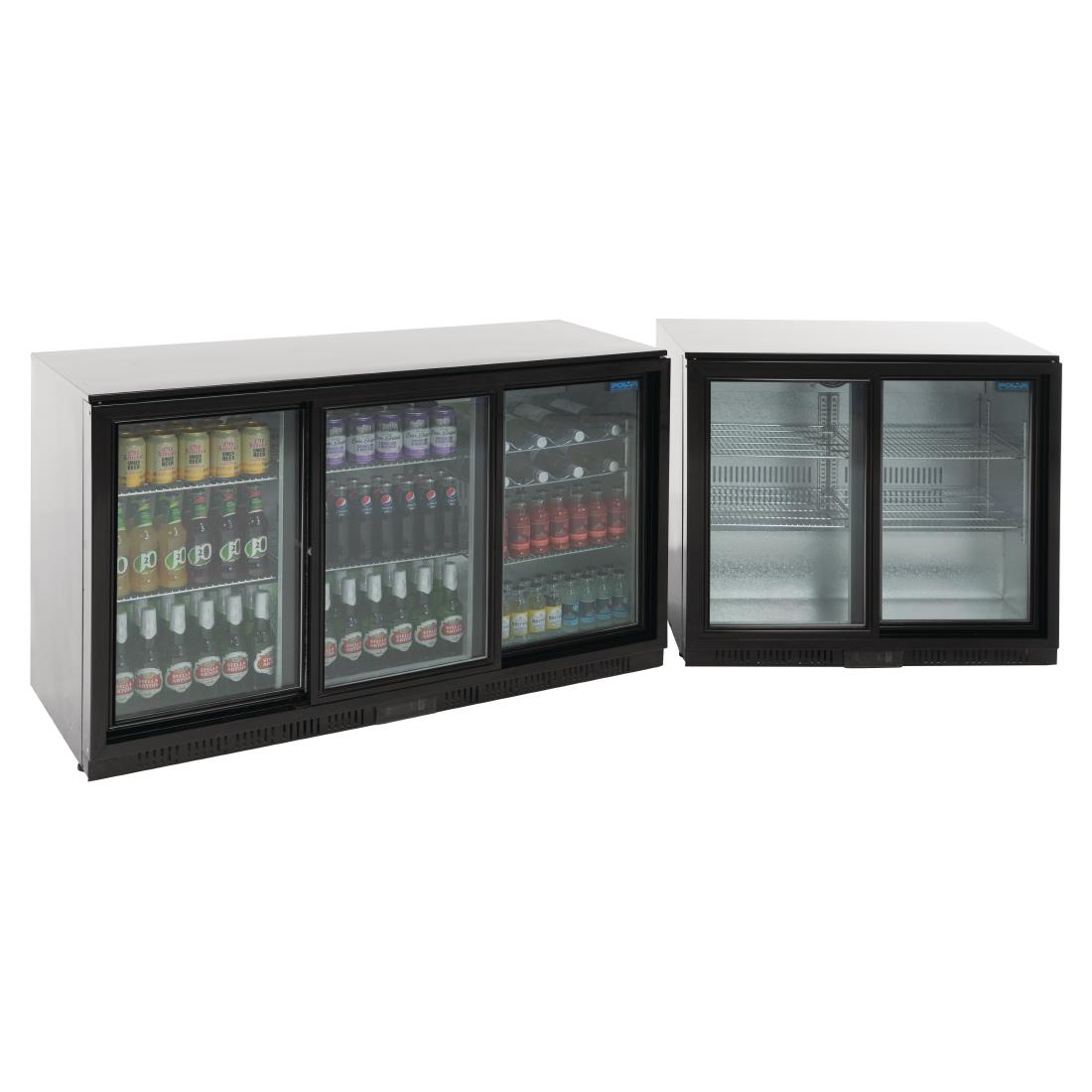 Polar Back Bar Cooler with Sliding Doors in Black 320Ltr