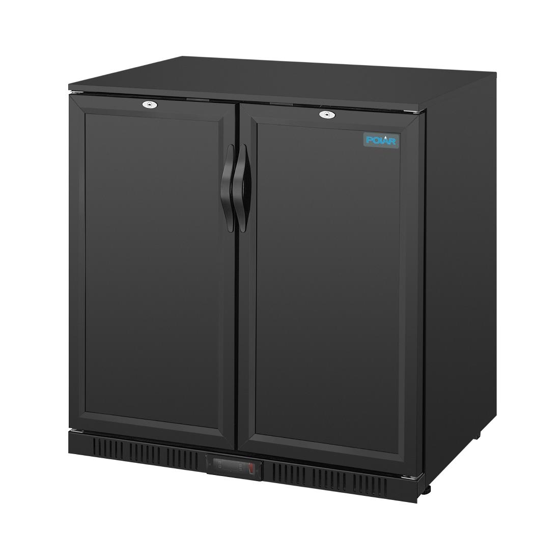 Polar Back Bar Cooler with Hinged Solid Door in Black 208Ltr