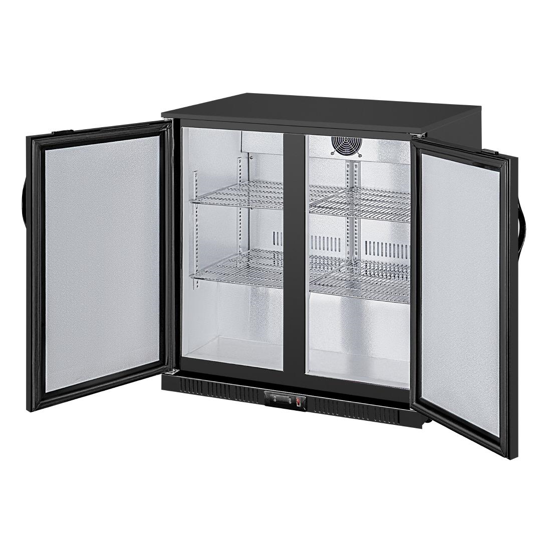 Polar Back Bar Cooler with Hinged Solid Door in Black 208Ltr