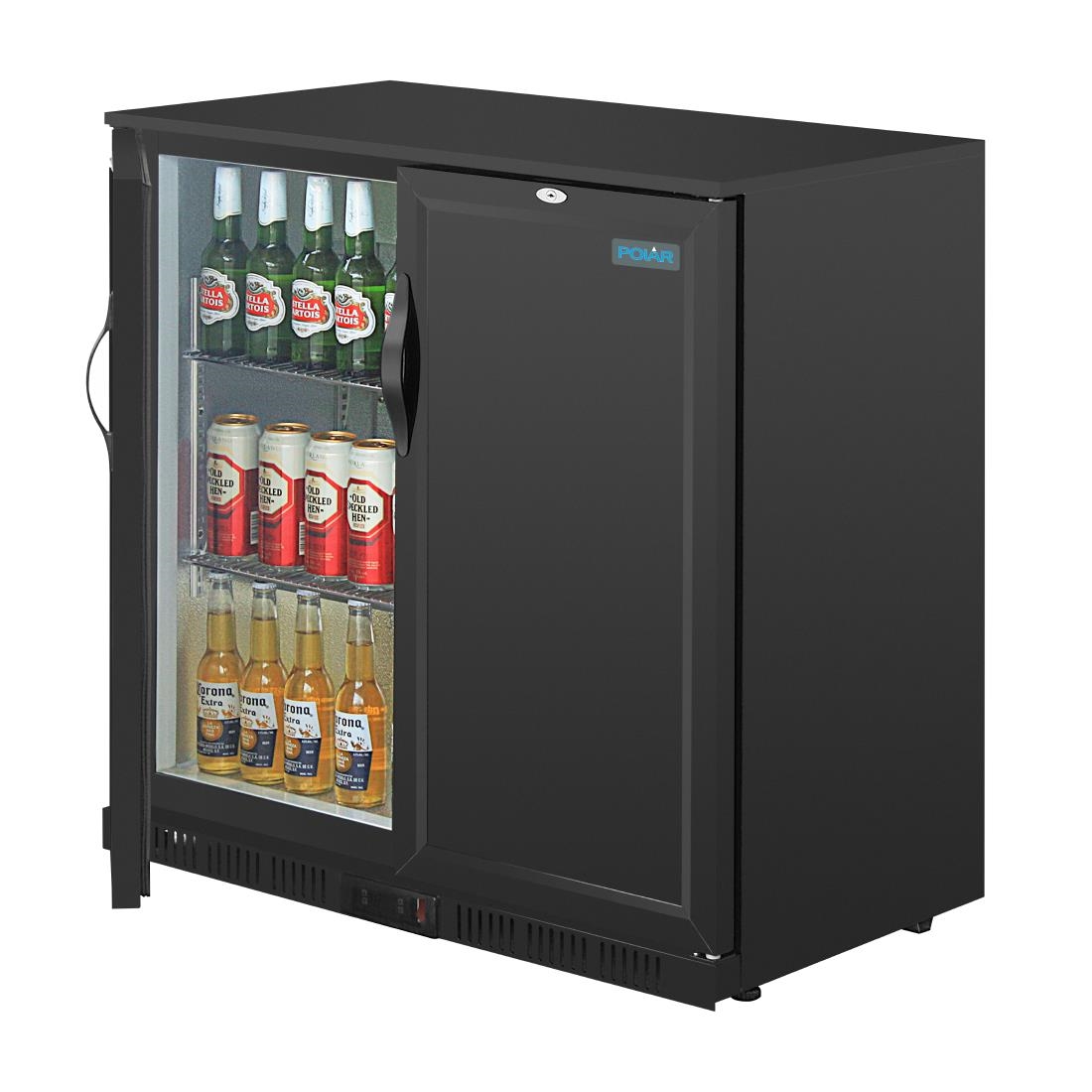 Polar Back Bar Cooler with Hinged Solid Door in Black 208Ltr