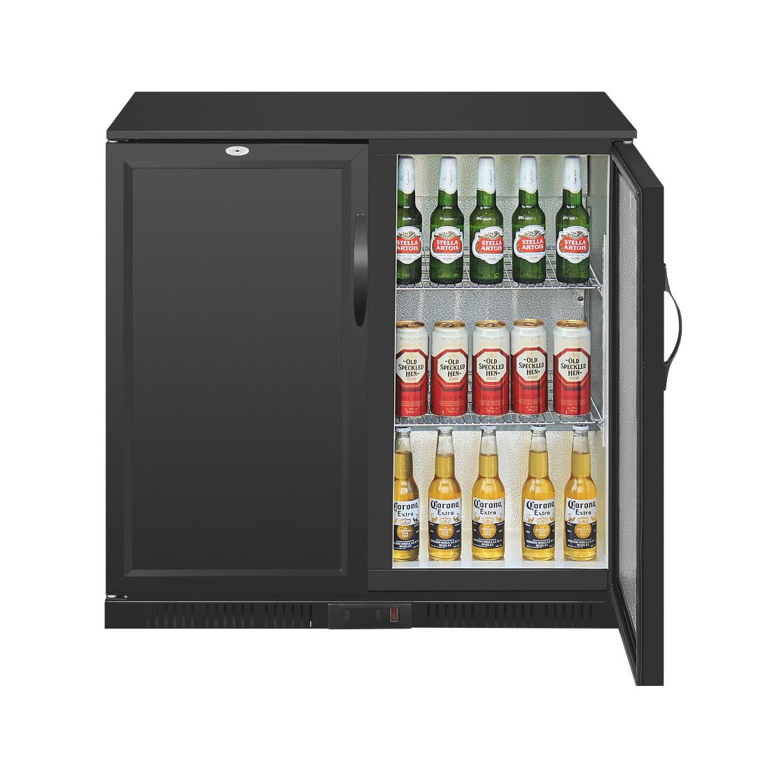 Polar Back Bar Cooler with Hinged Solid Door in Black 208Ltr