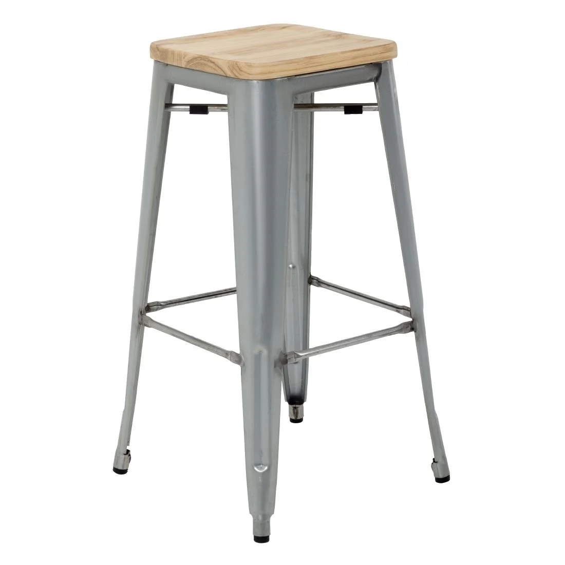 Bolero Bistro High Stools with Wooden Seat Pad Galvanised Steel (Pack of 4) - Image 5