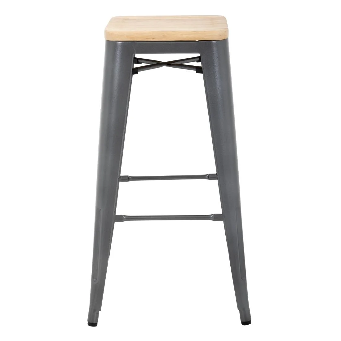Bolero Bistro High Stools with Wooden Seat Pad Gun Metal (Pack of 4) - Image 4