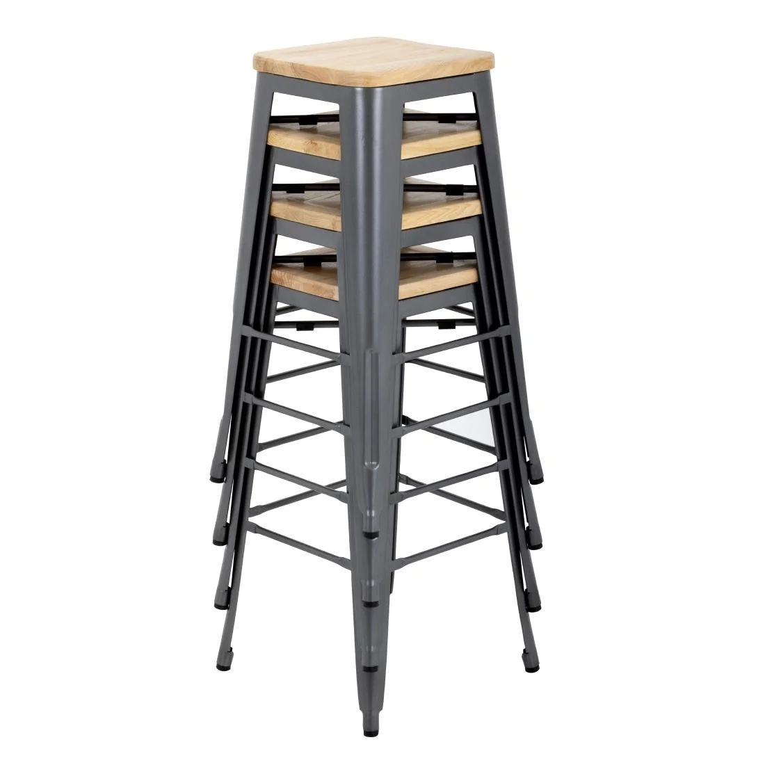 Bolero Bistro High Stools with Wooden Seat Pad Gun Metal (Pack of 4) - Image 8