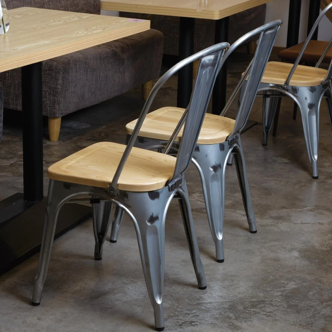 Bolero Bistro Side Chairs with Wooden Seat Pad Galvanised Steel (Pack of 4) - Image 8
