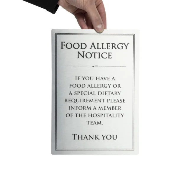 Brushed Steel Food allergy sign A4