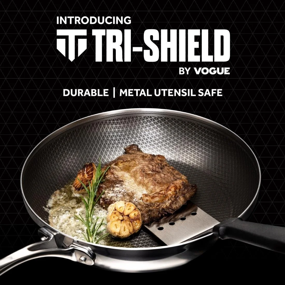 Vogue Tri-Shield Stainless Steel Frying Pan with Clad Coating 28cm - Image 2