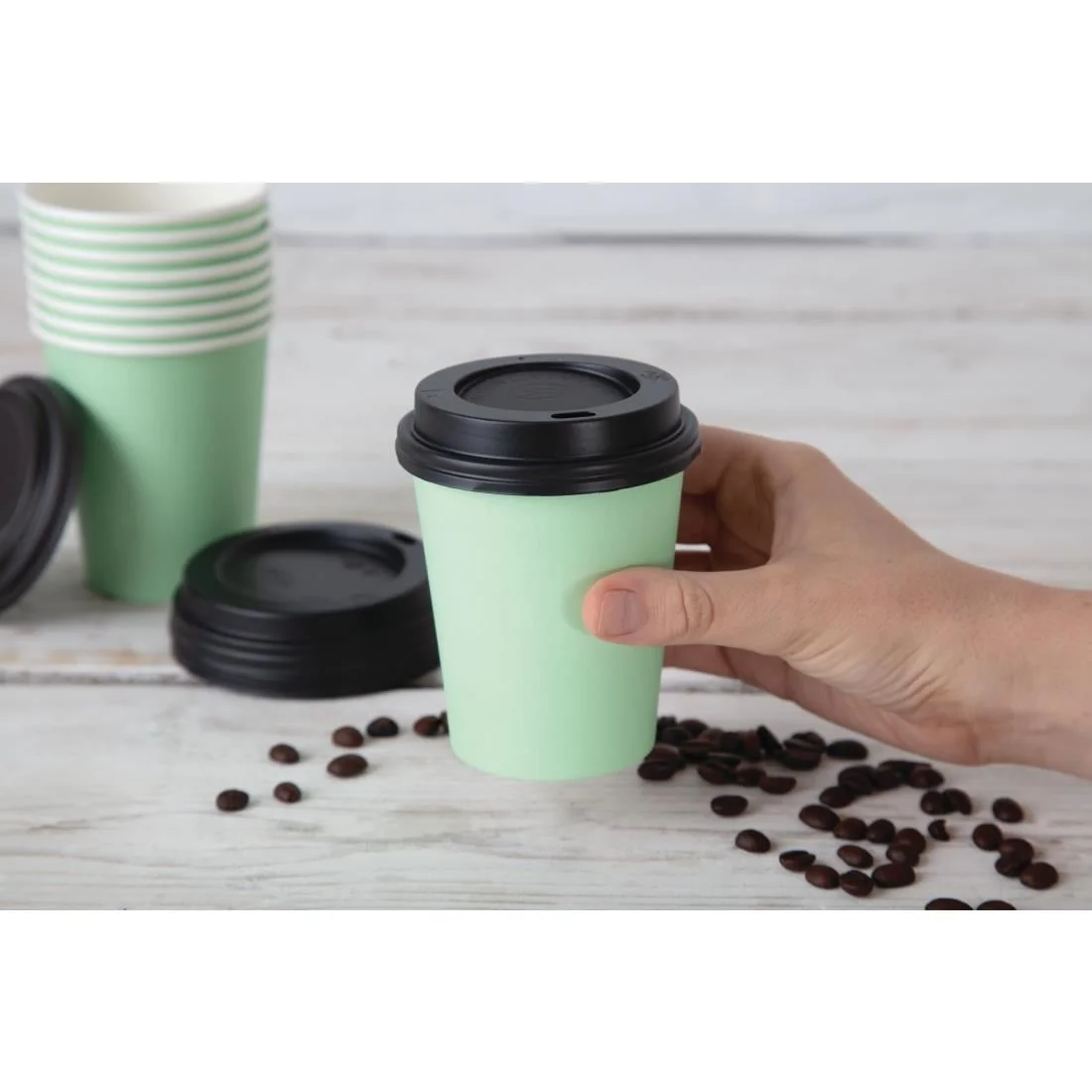 Fiesta Recyclable Coffee Cups Single Wall Turquoise 225ml / 8oz (Pack of 1000) - Image 4