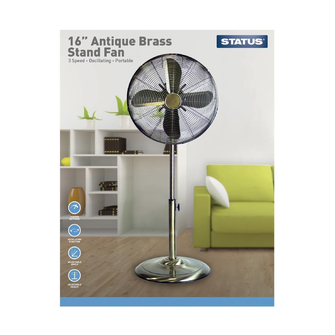 Status 16" Oscillating Antique Brass Stand Fan