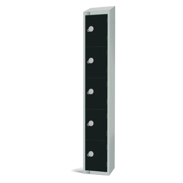 Elite Five Door Coin Return Locker with Sloping Top Black
