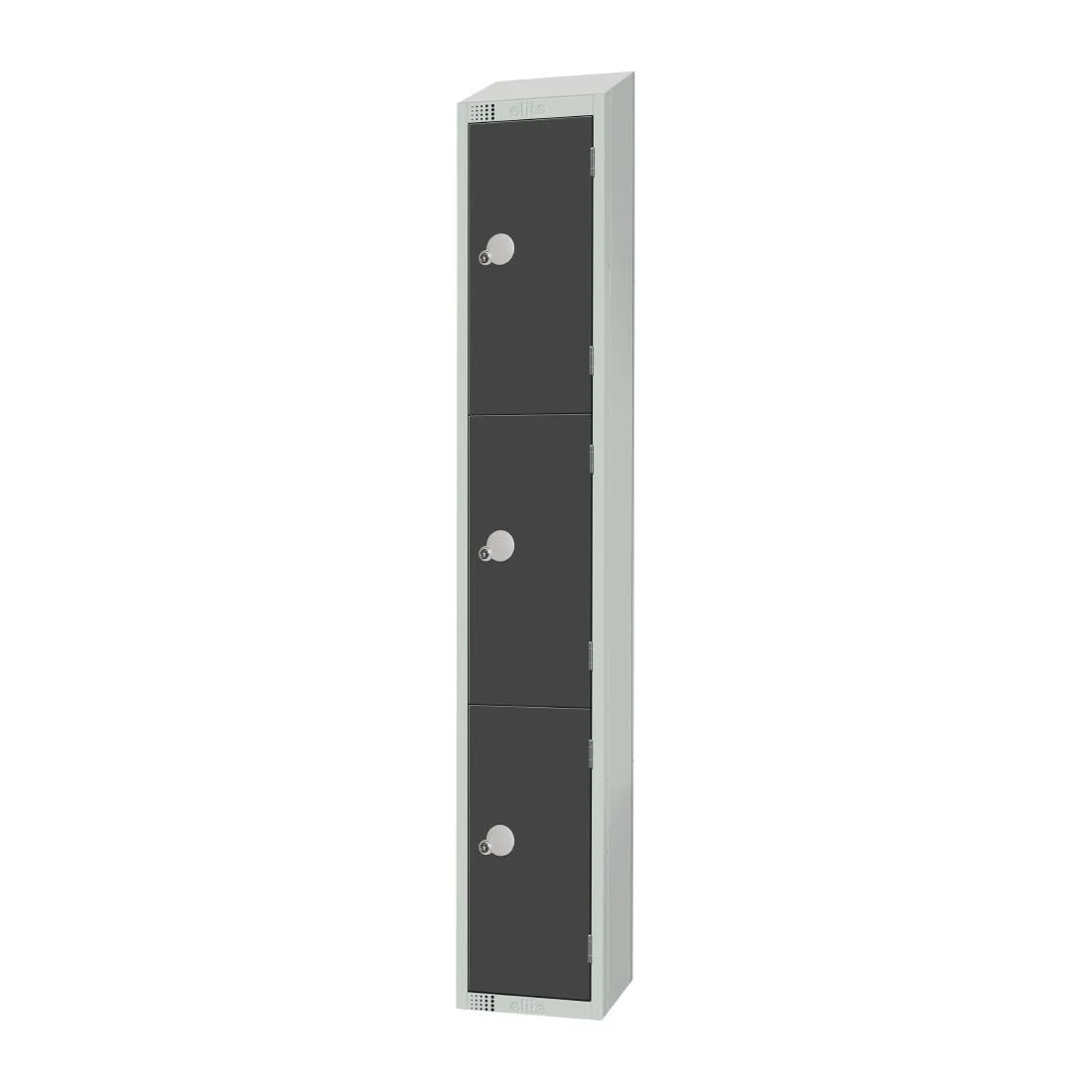 Elite Three Door Camlock Locker Graphite Grey with Sloping Top - Image 2
