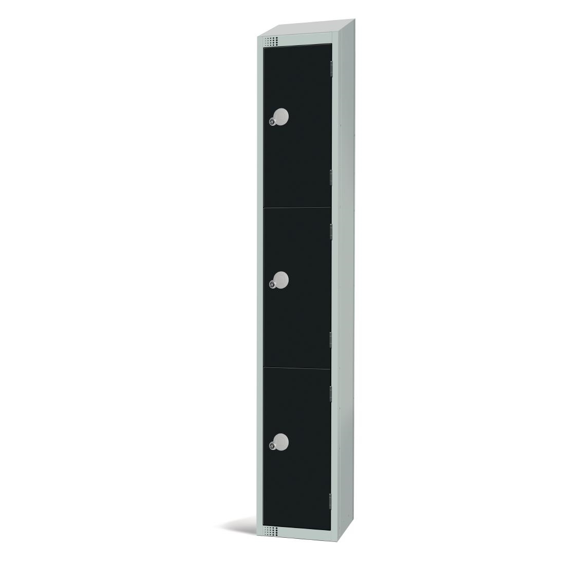 Elite Three Door Padlock Locker Black with Sloping Top