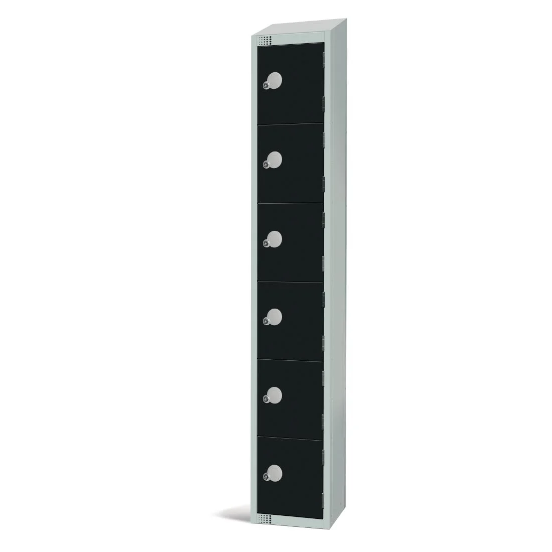 Elite Six Door Padlock Locker with Sloping Top Black. - Image 2