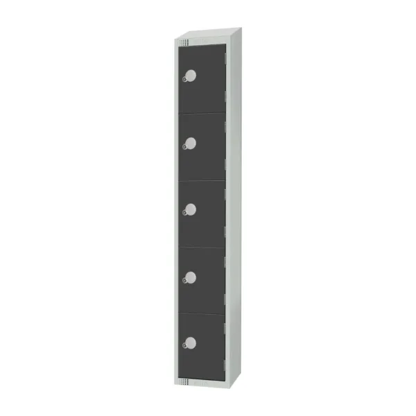 Elite Five Door Camlock Locker with Sloping Top Graphite Grey