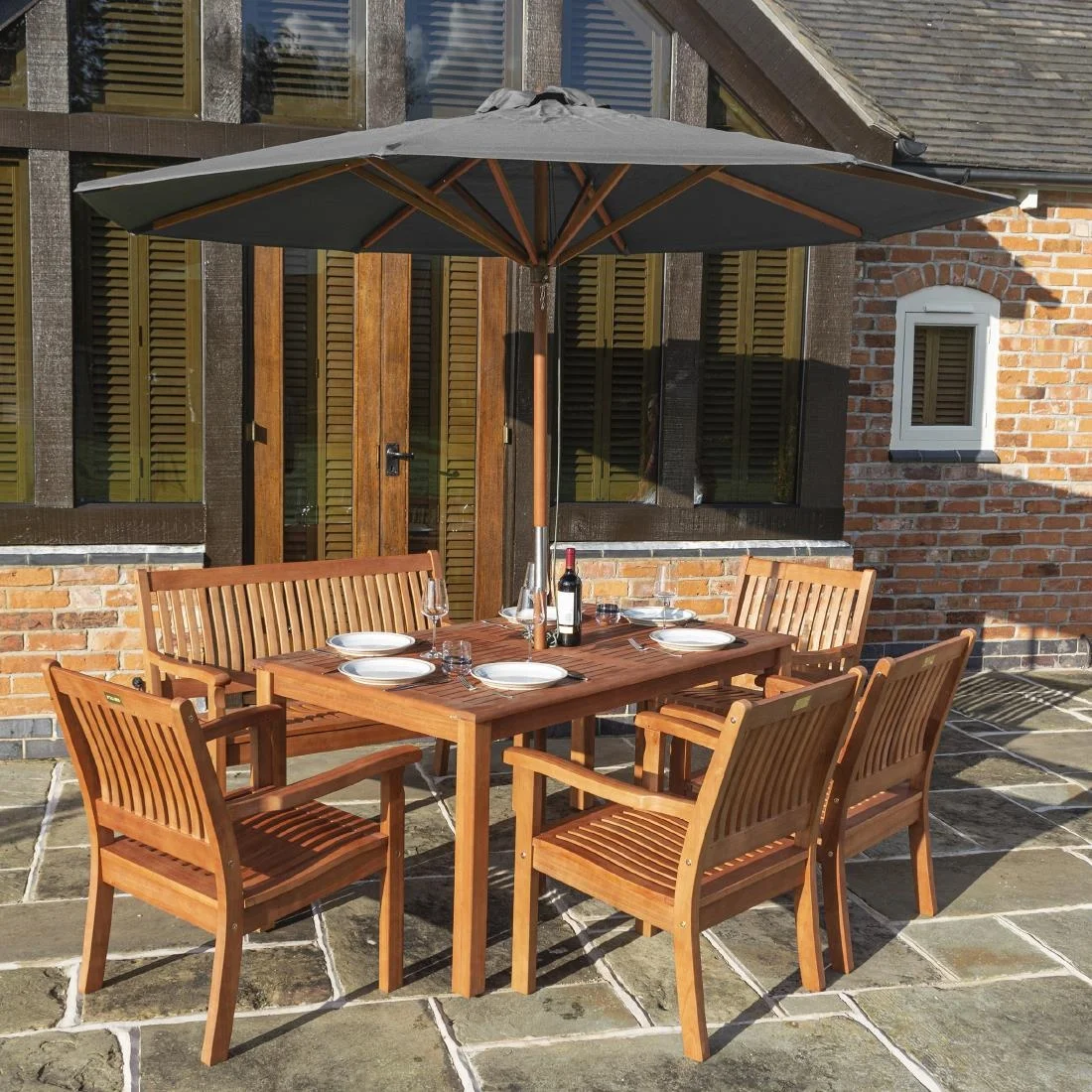 Rowlinson Willington Wooden Parasol Grey 2.7m - Image 6