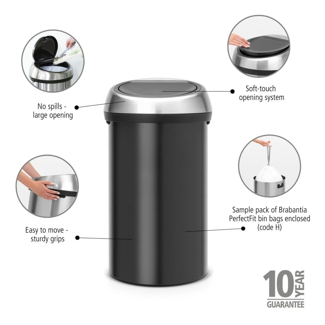 Brabantia Touch Bin Matt Black 60Ltr - Image 4