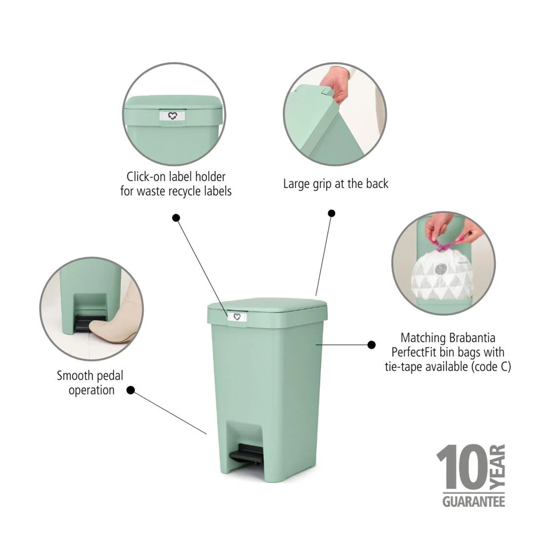 Brabantia StepUp Pedal Bin Jade Green 10Ltr - Image 5