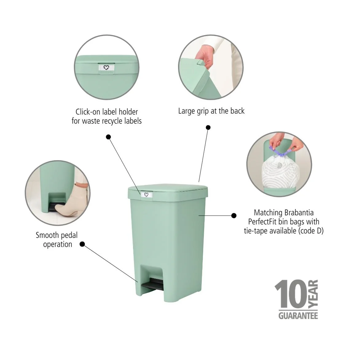 Brabantia StepUp Pedal Bin Jade Green 16Ltr - Image 5