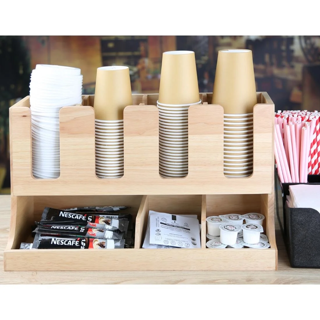 Olympia Cup and Condiment Station Hevea Wood 450x120x240mm - Image 2