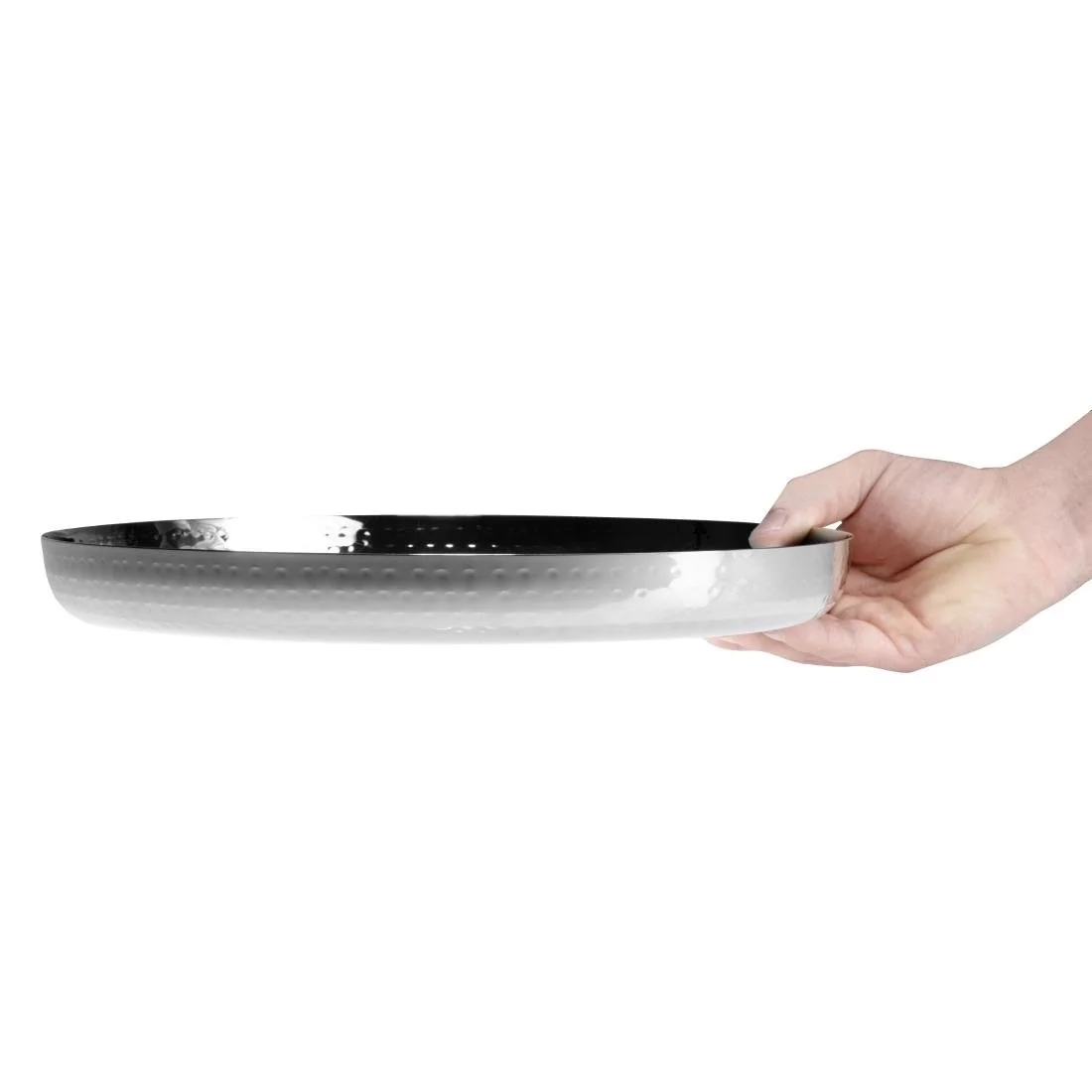 Olympia Hammered Stainless Steel Round Tray 320x35mm - Image 5