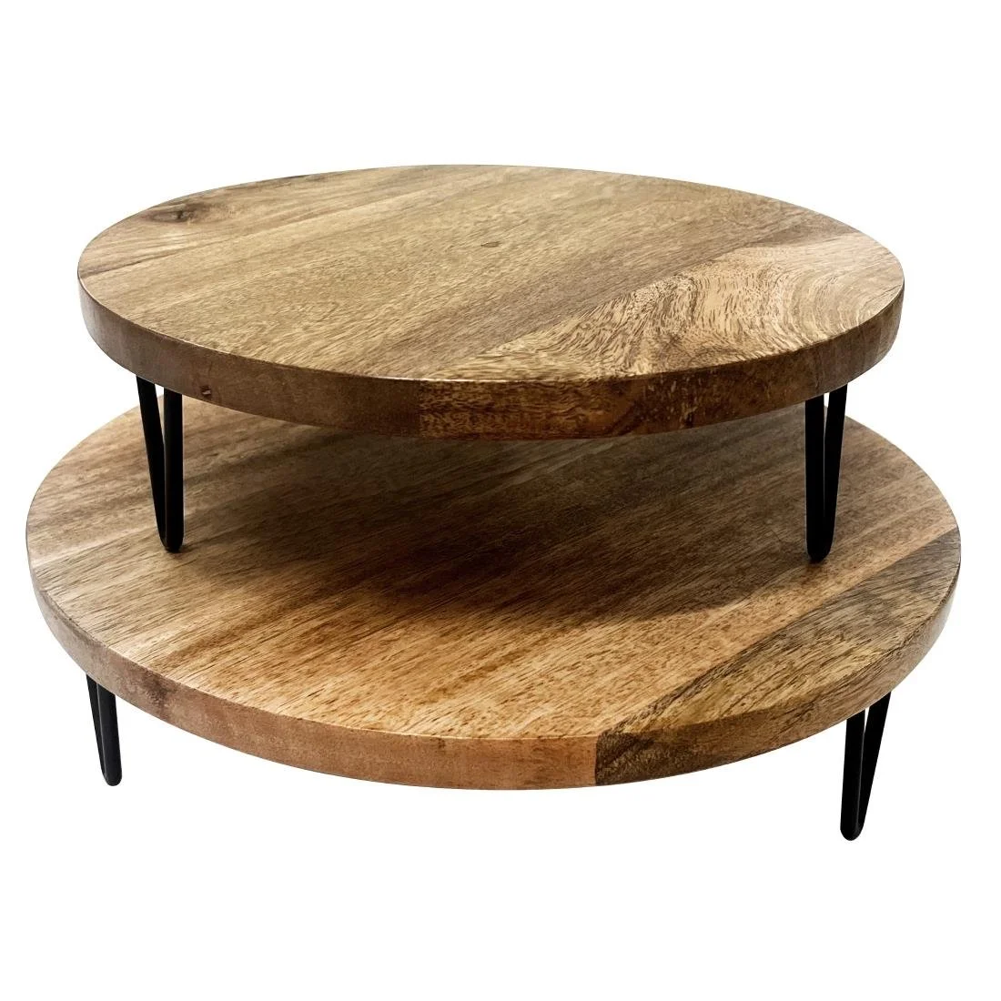 Olympia Round Display Stand Mango Wood with Metal Legs 300x80mm - Image 2