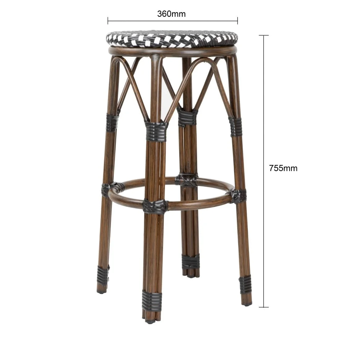 Bolero Parisian Style PE Rattan Bar Stools Black Dot Mix (2 Pack) - Image 2