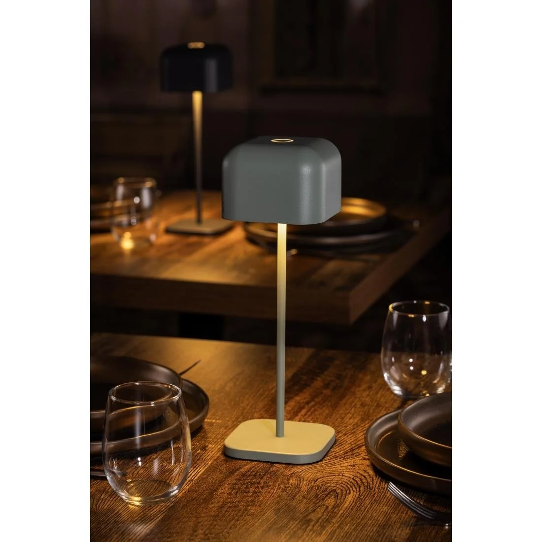 Olympia Lucca Table Lamp Squared Dome Sage 300mm - Image 5