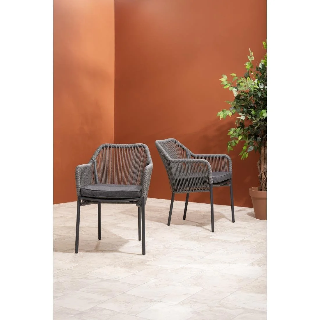 Bolero Bay PE Twist Rattan Outdoor Armchair Charcoal (2 Pack) - Image 7