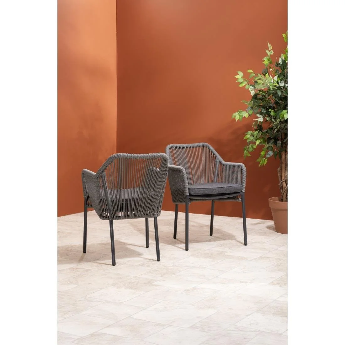 Bolero Bay PE Twist Rattan Outdoor Armchair Charcoal (2 Pack) - Image 8