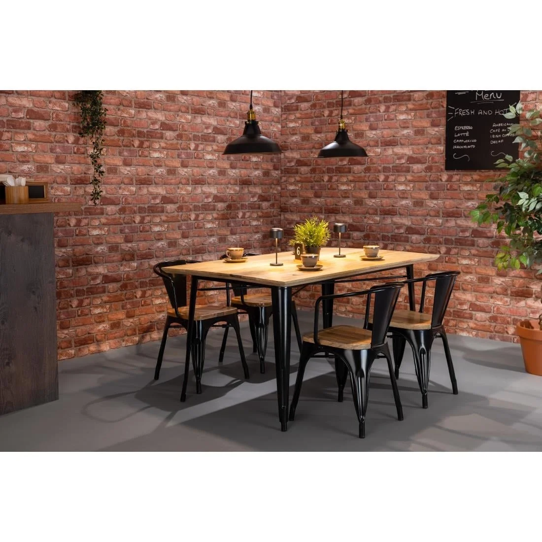 Bolero Bistro Curve Armchairs with Wooden Seat Pad Black (4 Pack) - Image 2