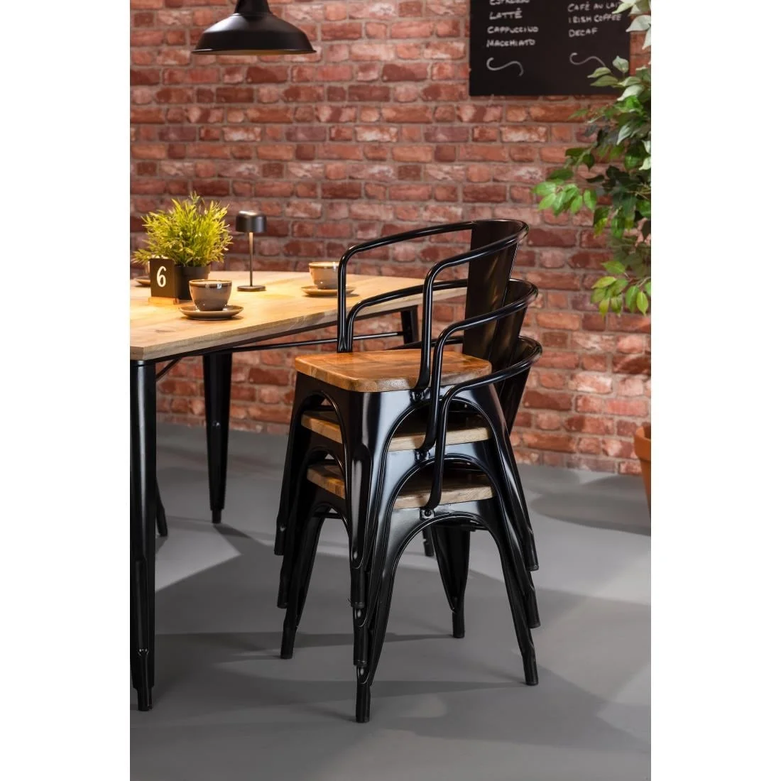 Bolero Bistro Curve Armchairs with Wooden Seat Pad Black (4 Pack) - Image 4