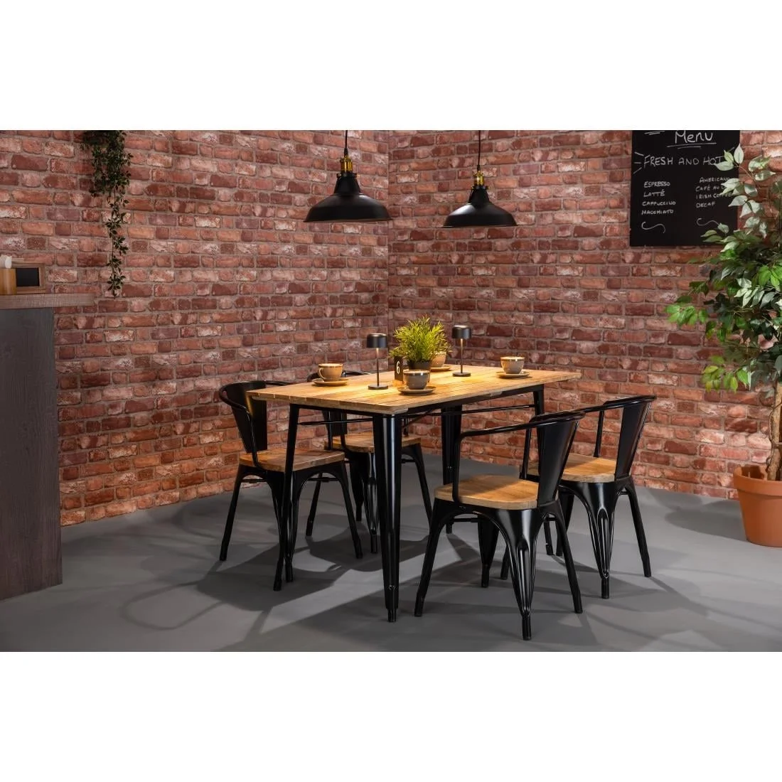 Bolero Bistro Curve Armchairs with Wooden Seat Pad Black (4 Pack) - Image 5
