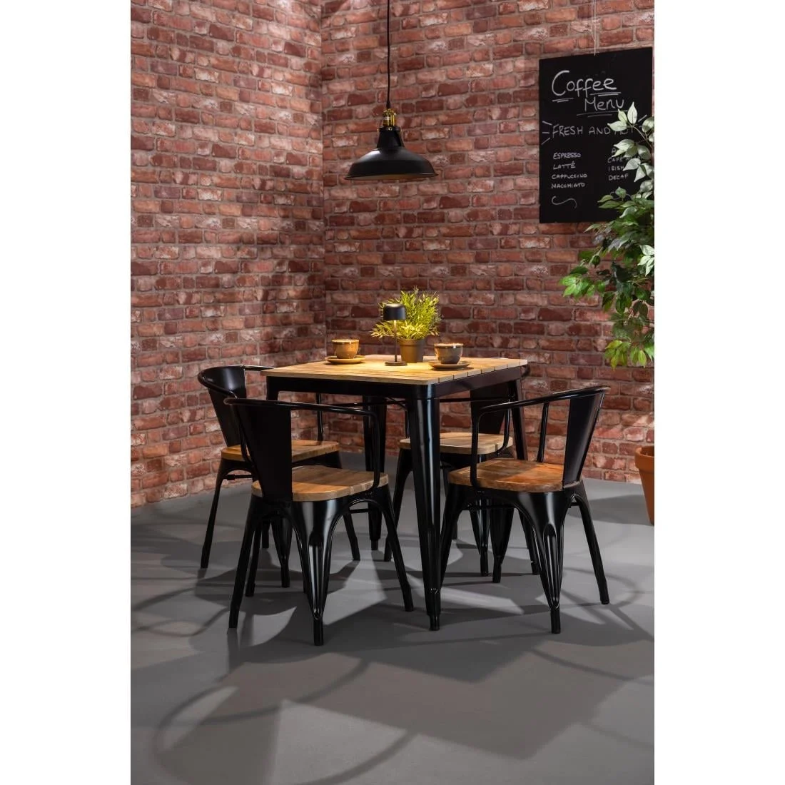 Bolero Bistro Curve Armchairs with Wooden Seat Pad Black (4 Pack) - Image 8