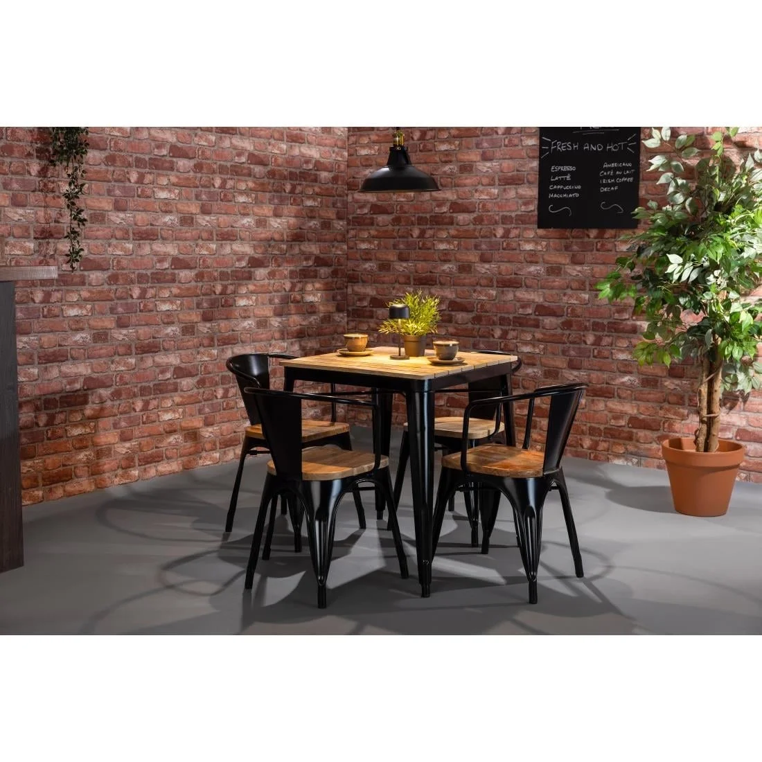 Bolero Bistro Curve Armchairs with Wooden Seat Pad Black (4 Pack) - Image 9
