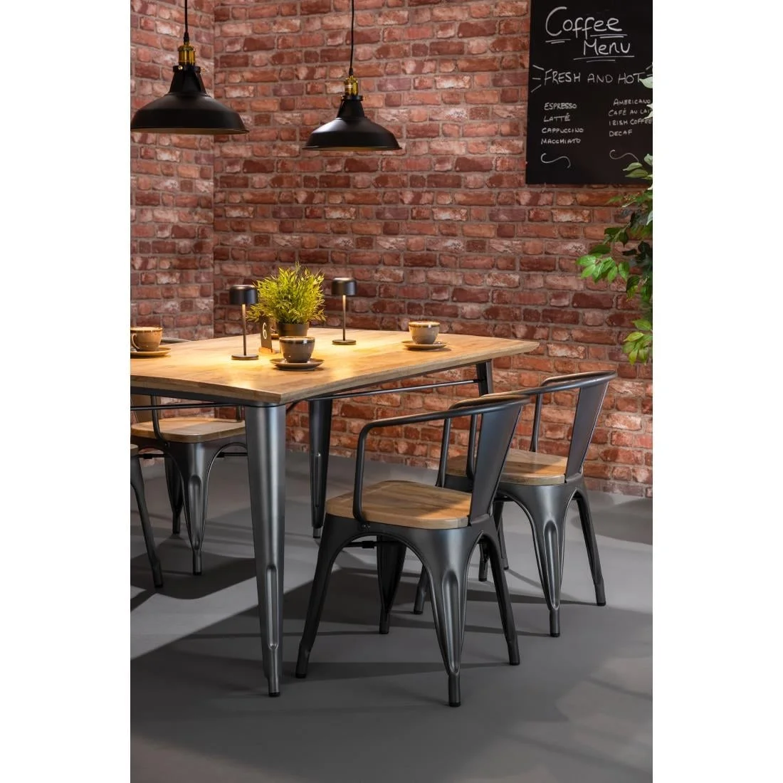 Bolero Bistro Curve Armchairs with Wooden Seat Pad Gunmetal (4 Pack) - Image 2